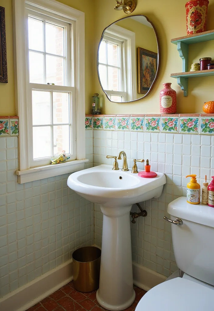 16 Stylish Sink Bathroom Ideas to Refresh Your Space - 10. Retro Ceramic Sink