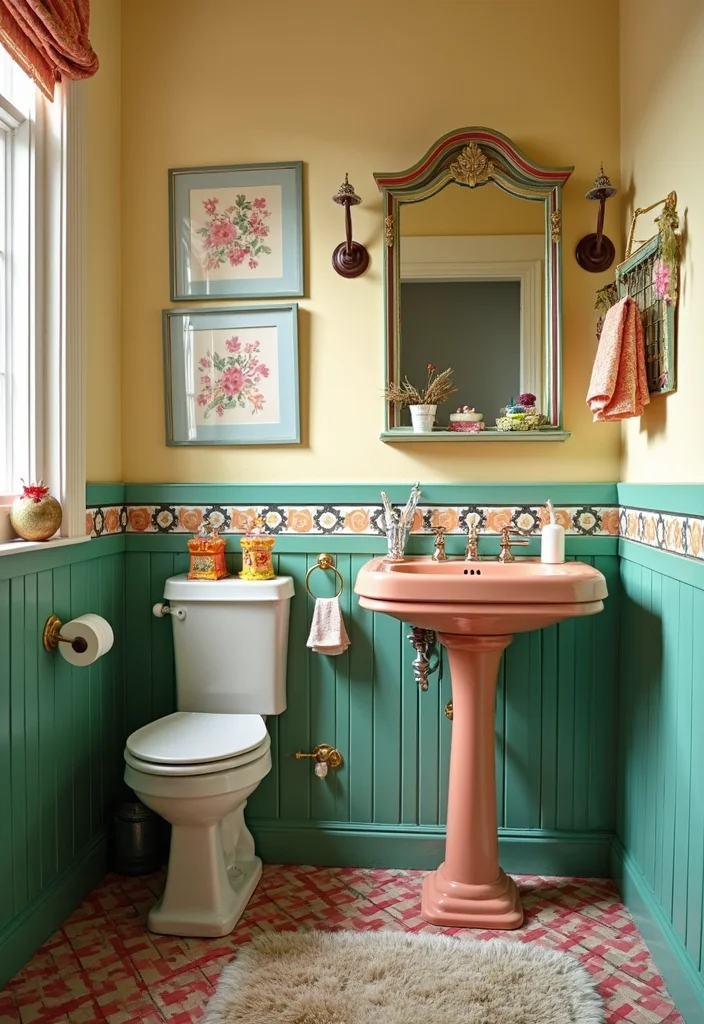 16 Stylish Sink Bathroom Ideas to Refresh Your Space - 5. Vintage Color Pop Sink