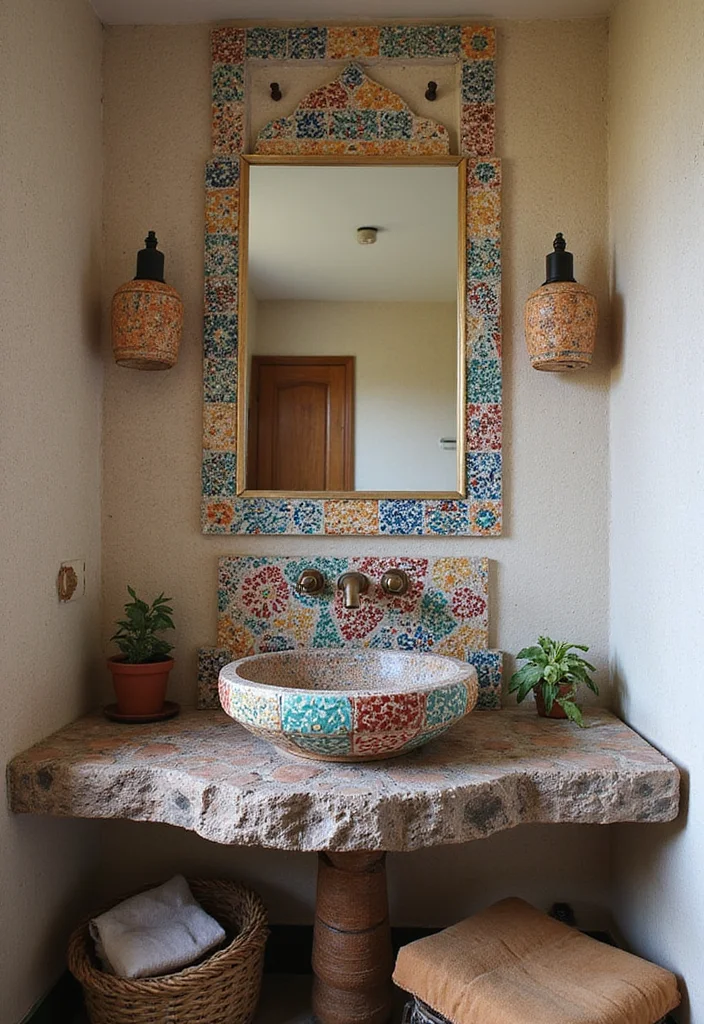 16 Stylish Sink Bathroom Ideas to Refresh Your Space - 7. Eclectic Mosaic Sink