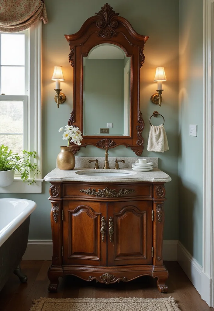 16 Stylish Sink Bathroom Ideas to Refresh Your Space - 8. Antique Washstand Sink