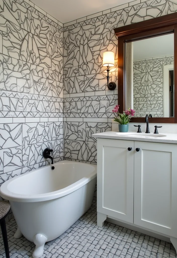 16 Subway Tile Bathroom Designs for Any Style - 14. Custom Graphic Subway Tile Murals