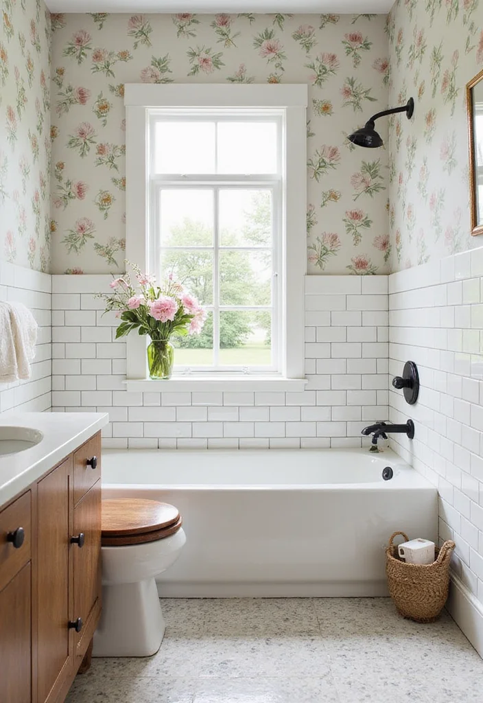 16 Subway Tile Bathroom Designs for Any Style - 16. Subway Tile with Floral Motifs