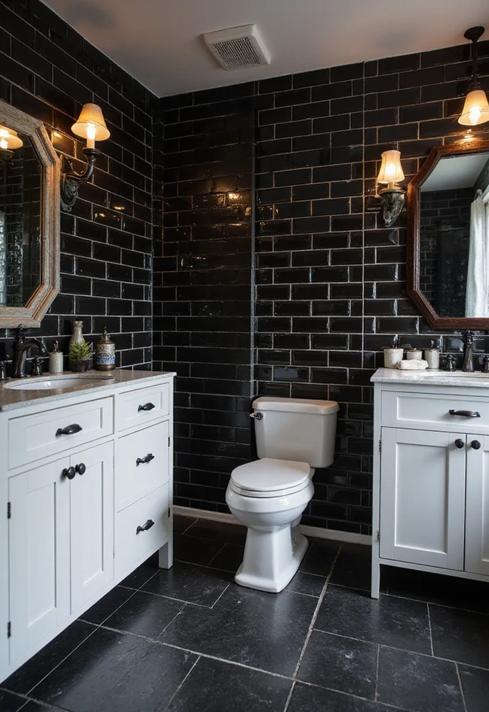 16 Subway Tile Bathroom Designs for Any Style - 3. Dark and Moody Subway Tiles