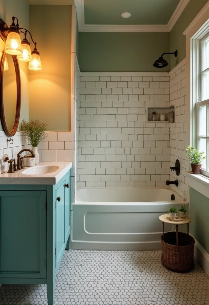16 Subway Tile Bathroom Designs for Any Style - 6. Vintage Color Palettes with Subway Tiles