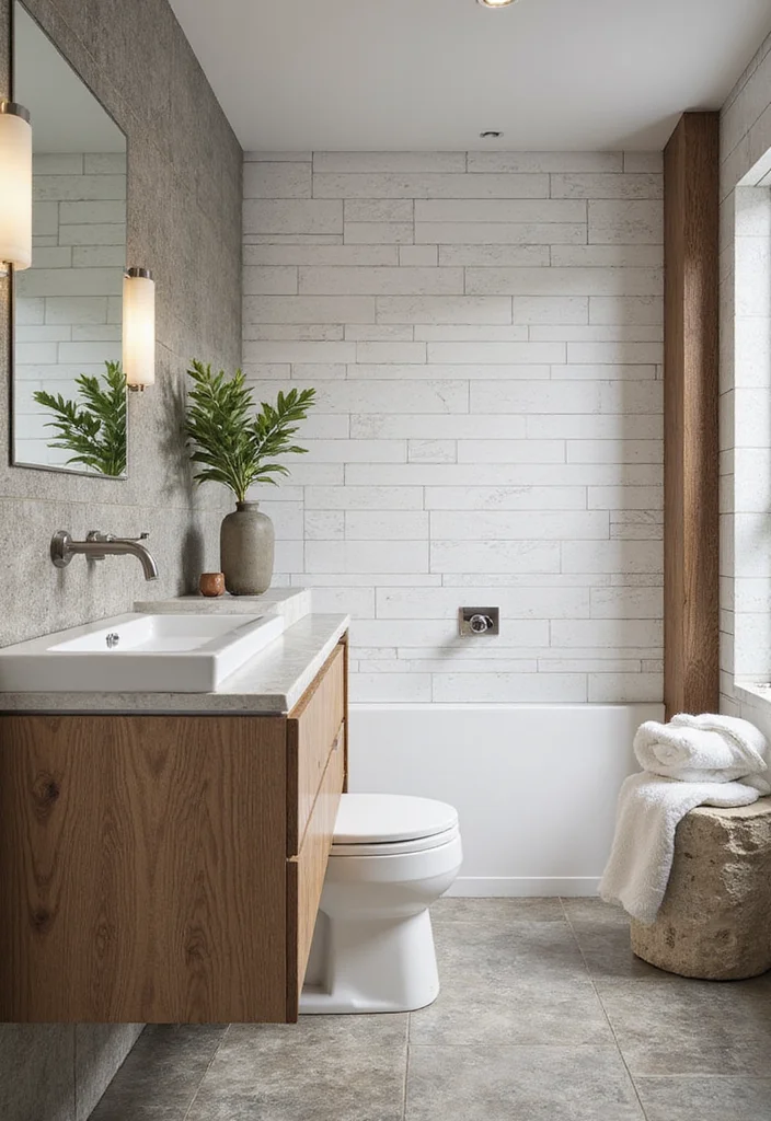 16 Subway Tile Bathroom Designs for Any Style - 8. Mixed Materials with Subway Tiles