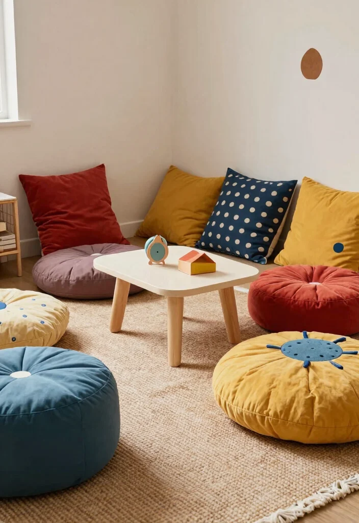 16 Toddler Girl Boho Bedroom Ideas With Sweet Free Spirit Style - 11. Floor Cushions and Ottomans