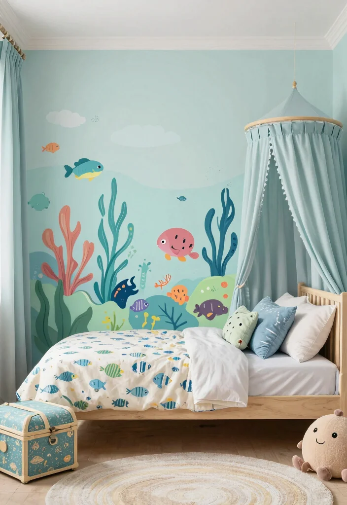 16 Toddler Girl Modern Bedroom Ideas With Clean Lines - 13. Under-the-Sea Fantasy