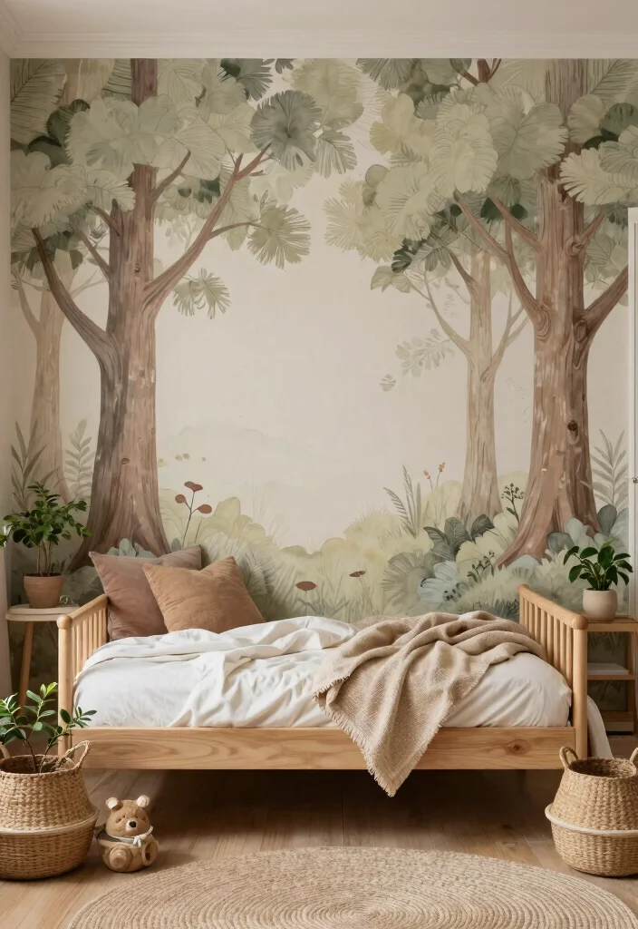 16 Toddler Girl Modern Bedroom Ideas With Clean Lines - 5. Nature-Inspired Sleep Space