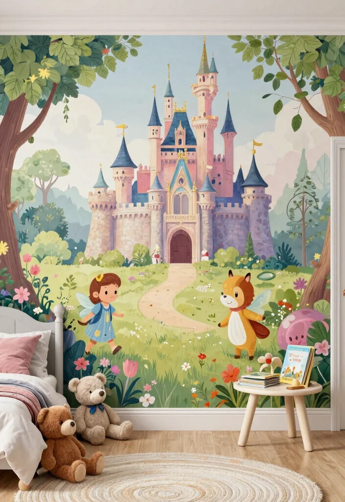16 Toddler Girl Purple Bedroom Ideas With Magical Charm - 1. Whimsical Fairy Tale Wall Murals