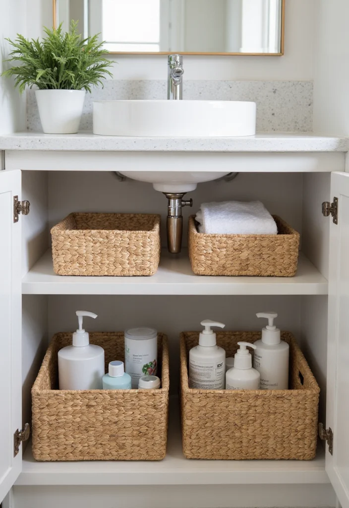 16 Under Sink Bathroom Storage Ideas That Save Space - 1. Bamboo Storage Baskets