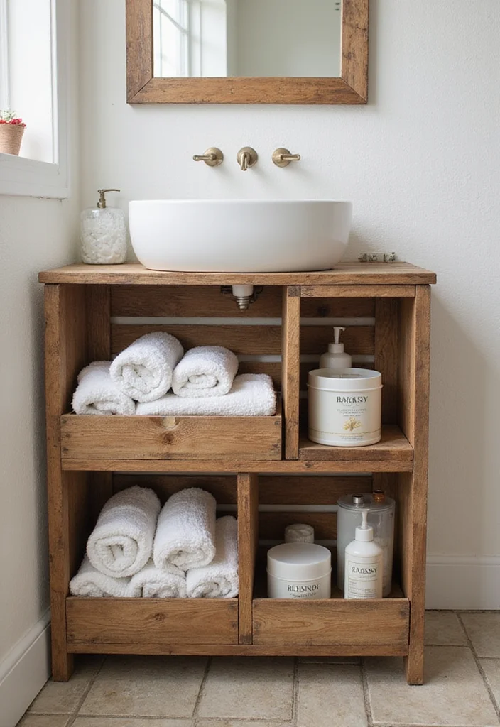 16 Under Sink Bathroom Storage Ideas That Save Space - 10. Upcycled Wooden Crates
