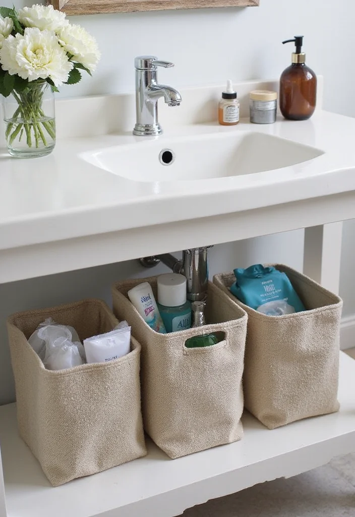 16 Under Sink Bathroom Storage Ideas That Save Space - 12. Fabric Storage Bins