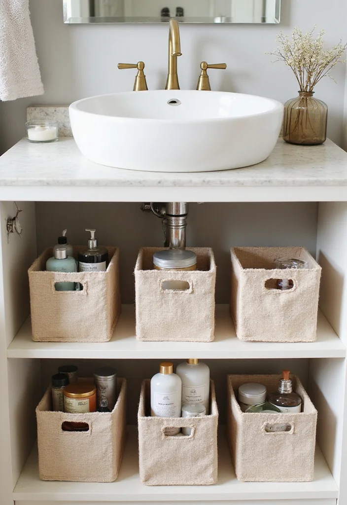 16 Under Sink Bathroom Storage Ideas That Save Space - 15. Decorative Boxes