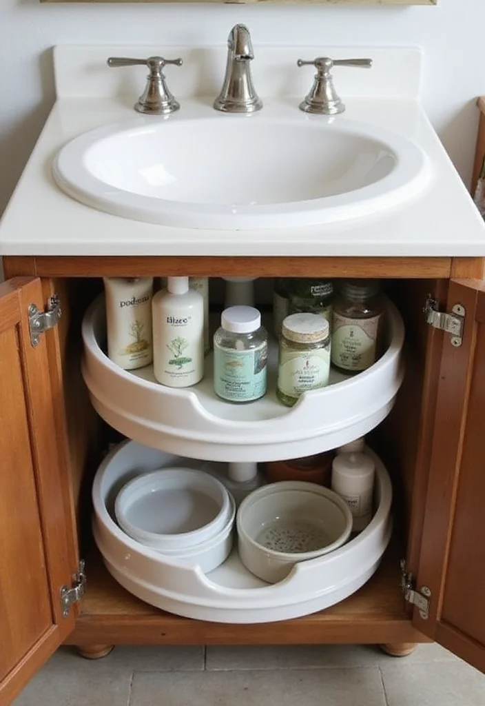 16 Under Sink Bathroom Storage Ideas That Save Space - 4. Lazy Susan Organizers