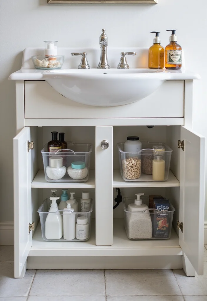 16 Under Sink Bathroom Storage Ideas That Save Space - 7. Clear Storage Bins
