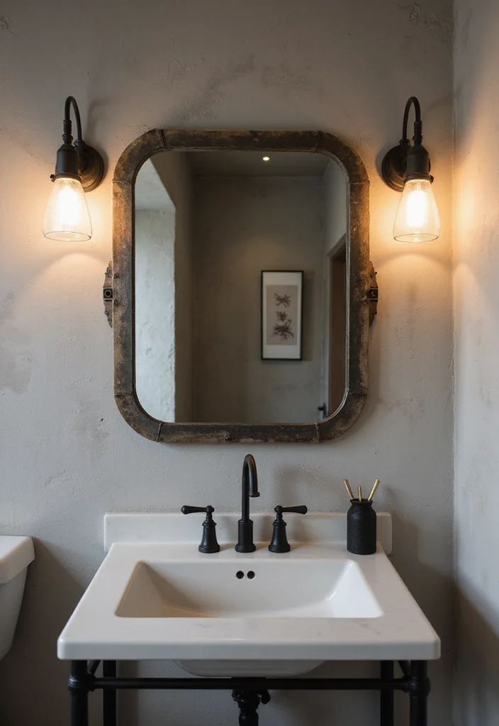 16 Vanity Mirror Ideas to Elevate Your Bathroom - 10. Industrial-Style Bathroom Mirror