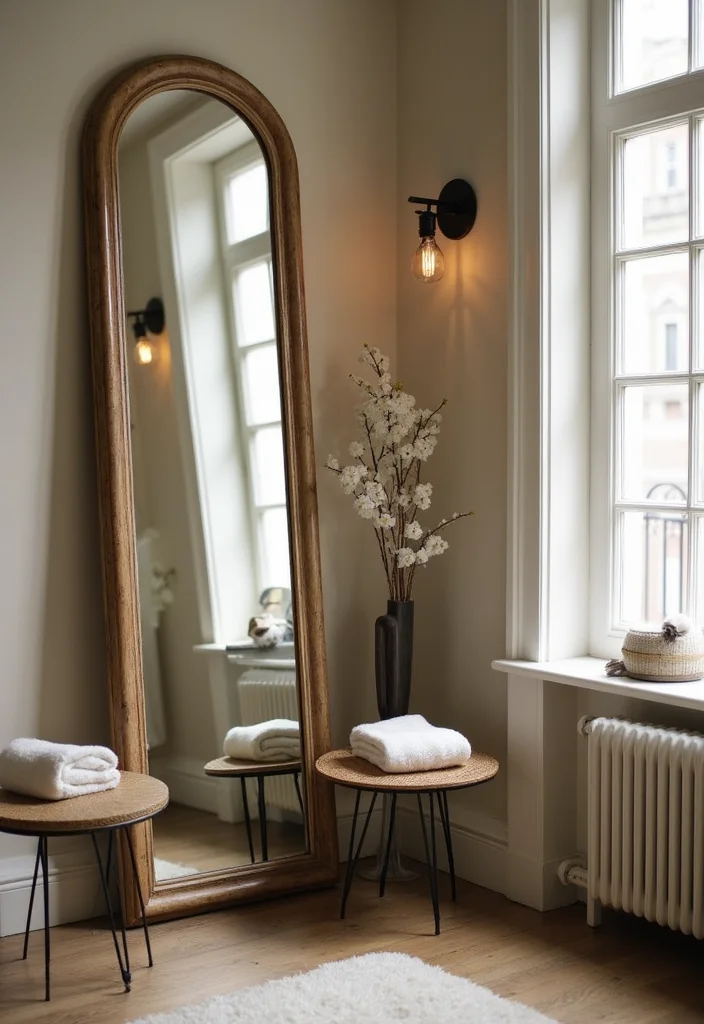 16 Vanity Mirror Ideas to Elevate Your Bathroom - 11. Vintage Style Leaning Mirror