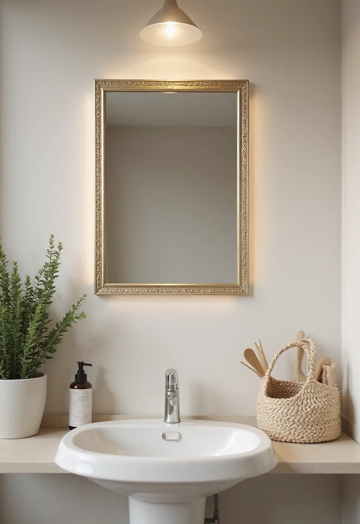 16 Vanity Mirror Ideas to Elevate Your Bathroom - 16. Simple Rectangle Mirror with Decorative Border