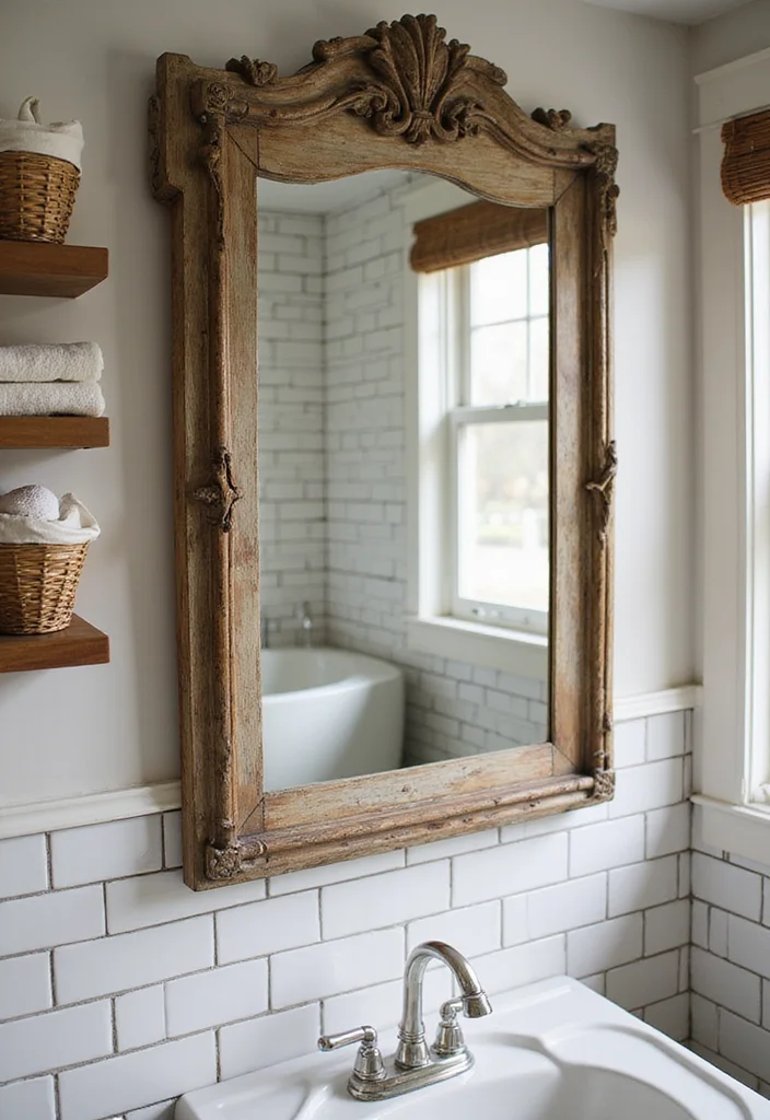 16 Vanity Mirror Ideas to Elevate Your Bathroom - 2. Rustic Weathered Wood Mirror