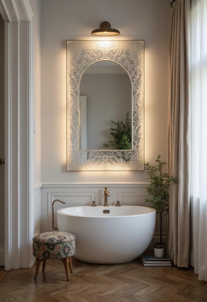 16 Vanity Mirror Ideas to Elevate Your Bathroom - 4. Mirrored Frame with Vintage Etching