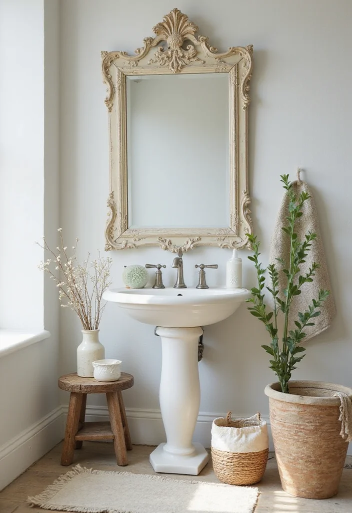 16 Vanity Mirror Ideas to Elevate Your Bathroom - 5. Shabby Chic Distressed Mirror