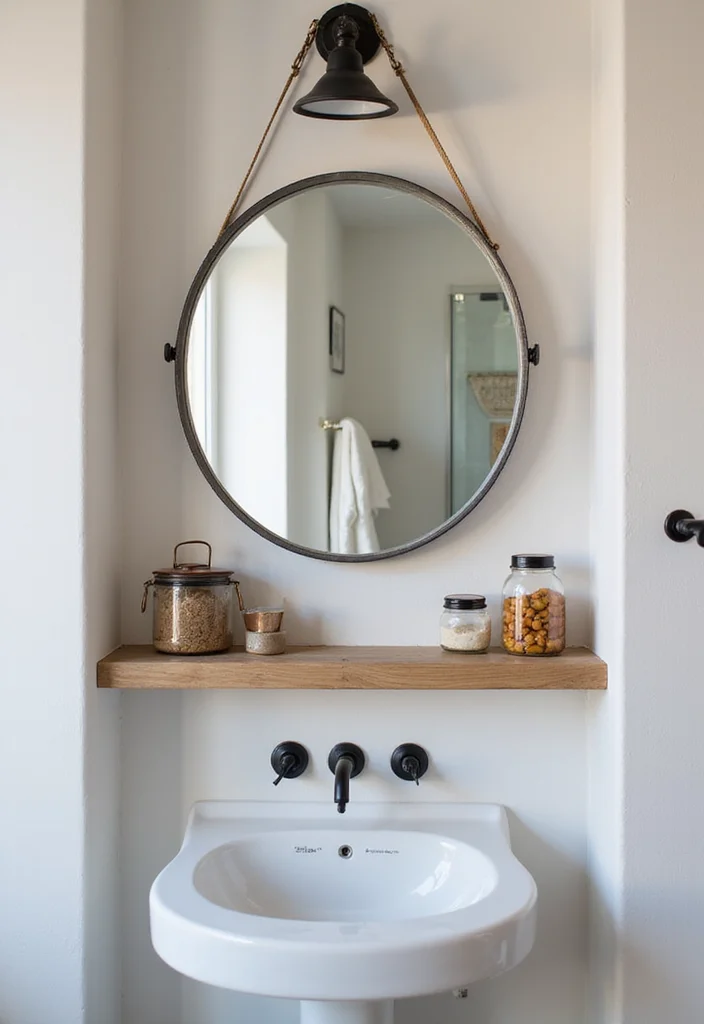 16 Vanity Mirror Ideas to Elevate Your Bathroom - 7. Classic Round Bathroom Mirror with Shelf