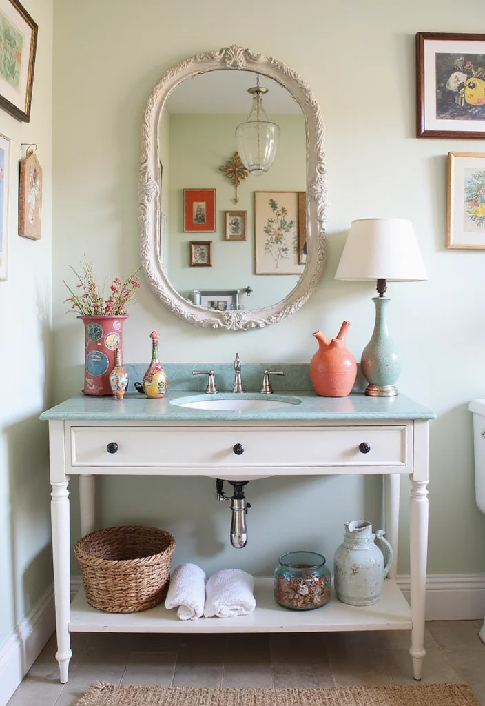 16 Vintage Bathroom Console Table Styling Ideas - 10. Whimsical Touches