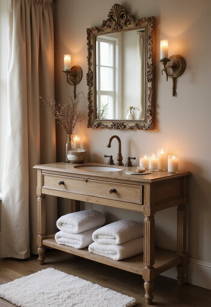 16 Vintage Bathroom Console Table Styling Ideas - 13. Luxurious Spa Retreat