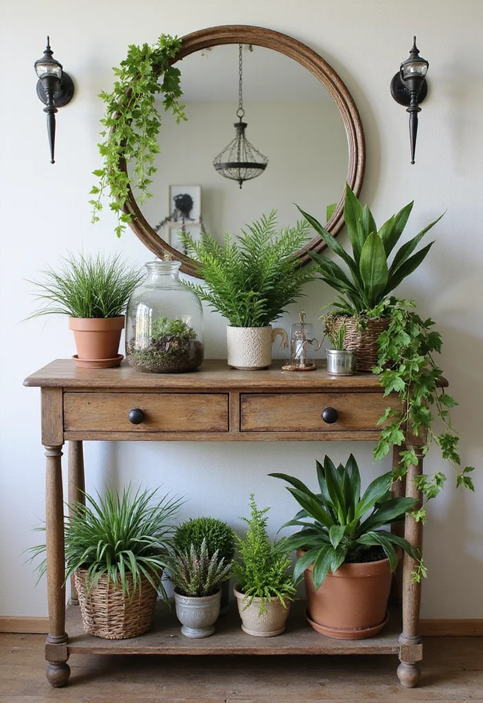 16 Vintage Bathroom Console Table Styling Ideas - 5. Botanical Beauty