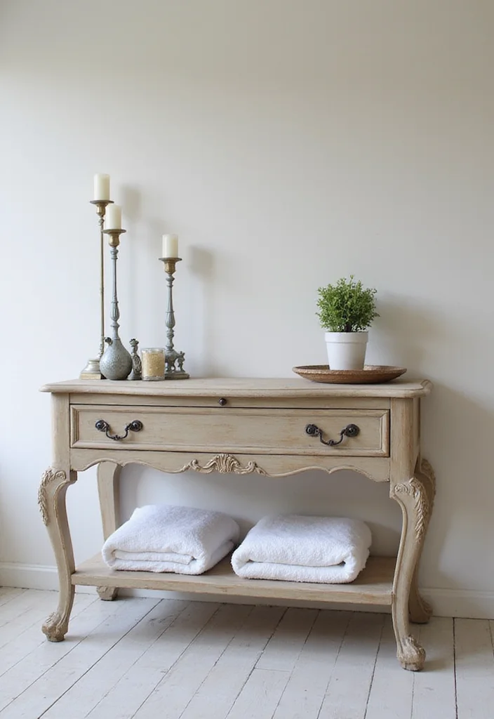 16 Vintage Bathroom Console Table Styling Ideas - 9. Classic Elegance