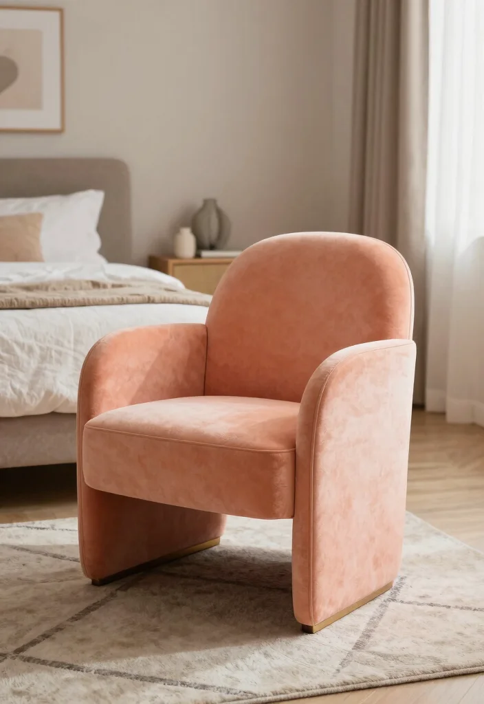 17 Peach Colour Modern Bedroom Ideas With Fresh Warm Style - 12. Statement Peach Furniture