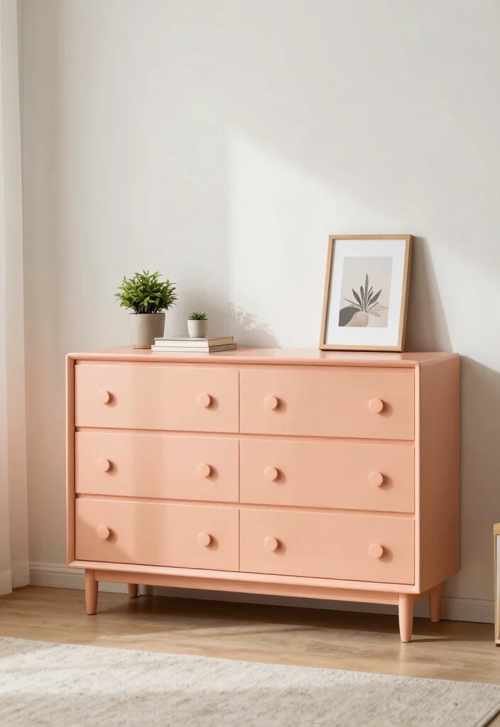 17 Peach Colour Modern Bedroom Ideas With Fresh Warm Style - 15. Peach Dresser or Chest of Drawers