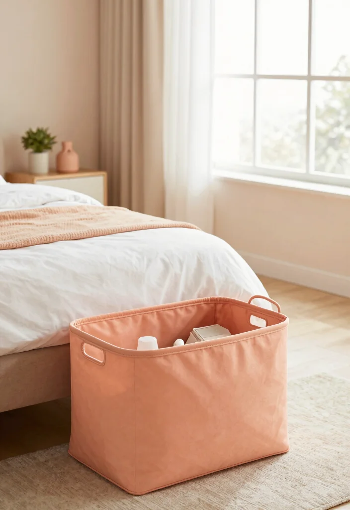 17 Peach Colour Modern Bedroom Ideas With Fresh Warm Style - 17. Multi-Functional Peach Decor