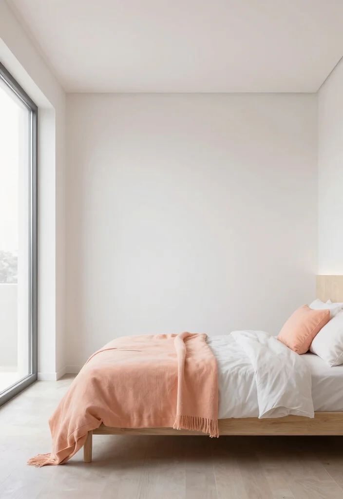 17 Peach Colour Modern Bedroom Ideas With Fresh Warm Style - 7. Minimalist Peach Decor