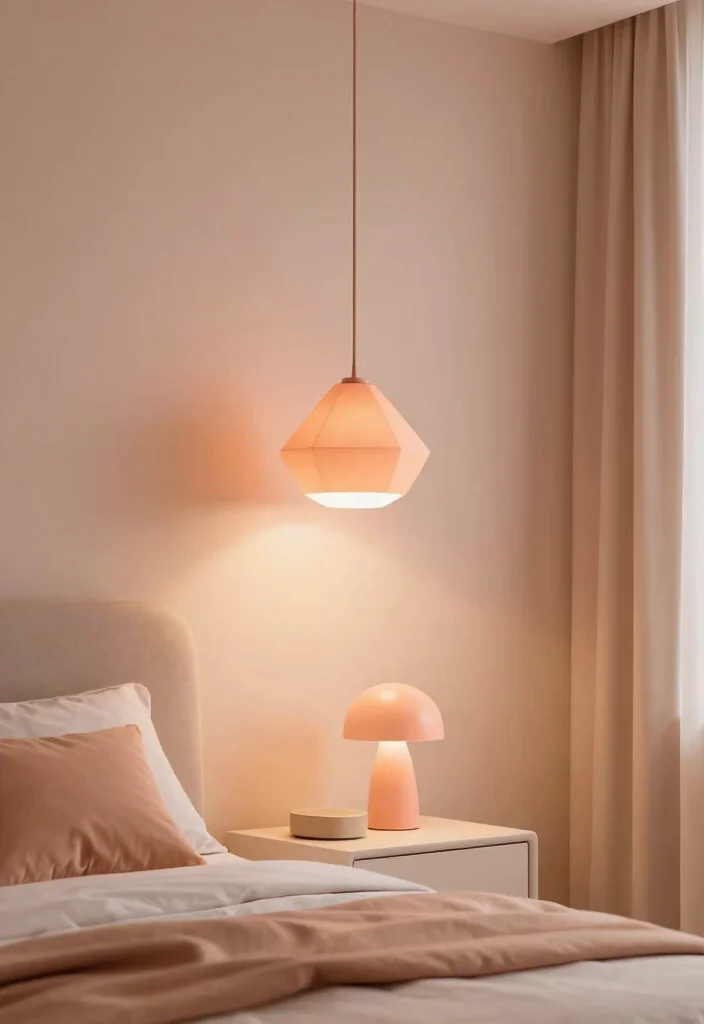 17 Peach Colour Modern Bedroom Ideas With Fresh Warm Style - 9. Peach-Inspired Lighting