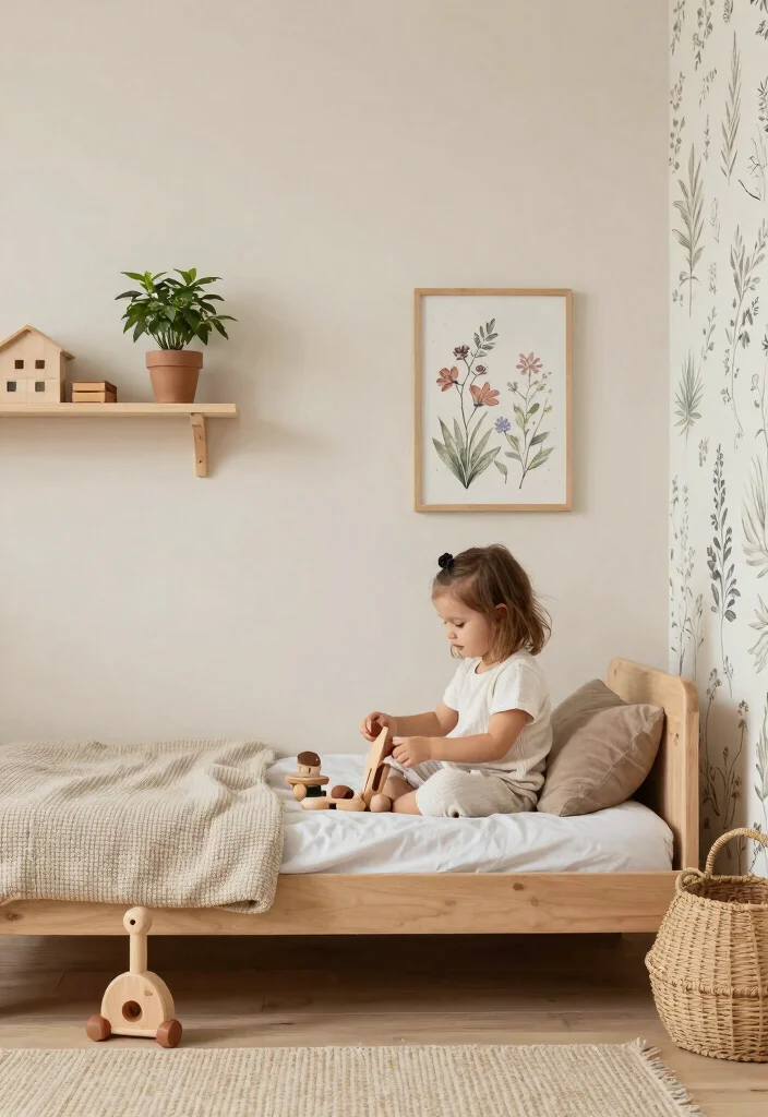 17 Toddler Girl Minimalist Bedroom Ideas With Calm Simplicity - 11. Nature-Inspired Decor