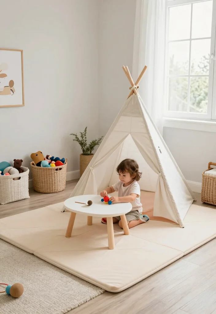 17 Toddler Girl Minimalist Bedroom Ideas With Calm Simplicity - 6. Functional Play Areas
