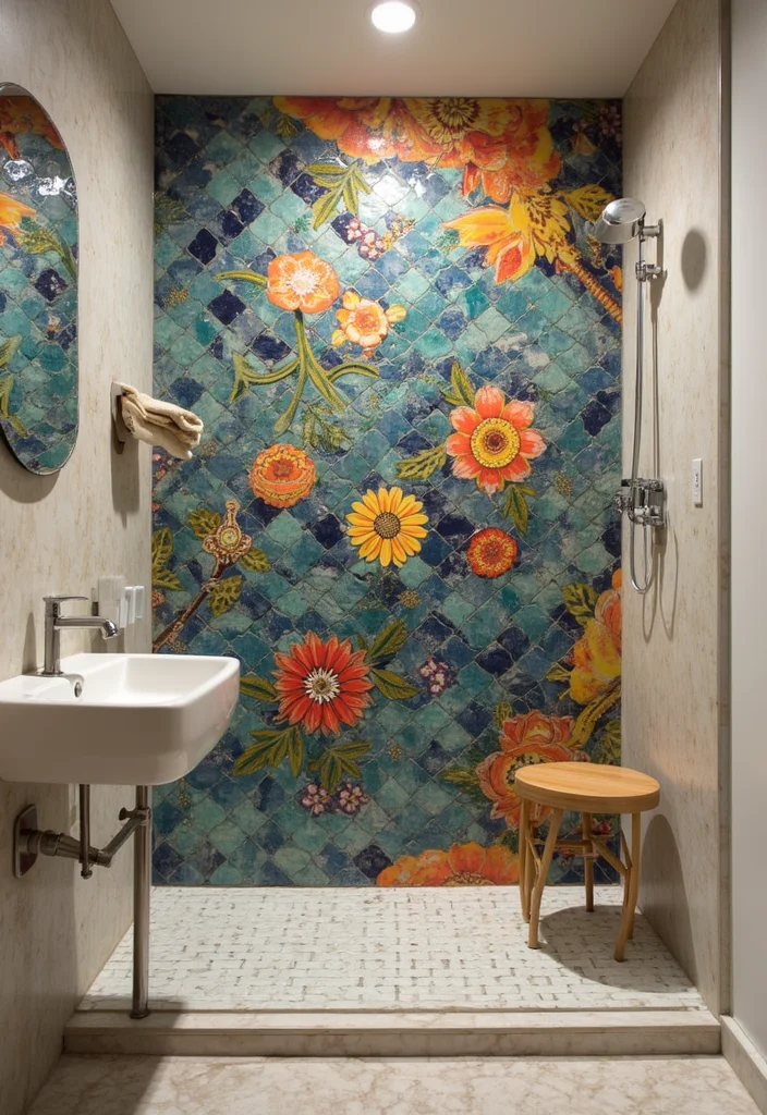 18 Bathroom Tile Ideas for Showers - 18. Custom Art Installation