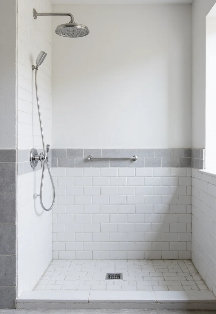 18 Bathroom Tile Ideas for Showers - 7. Classic White and Gray