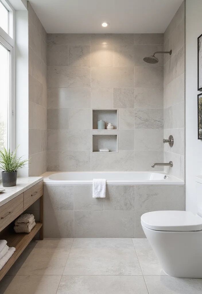 18 Bathroom Tile Ideas for Showers - 9. Stylish Large Format Tiles