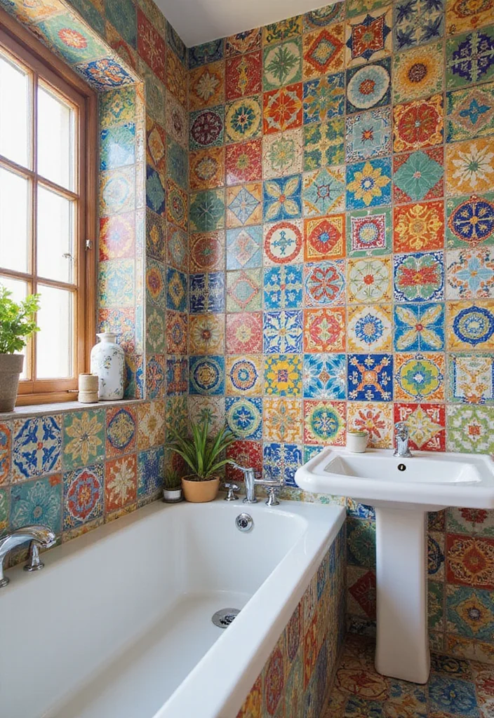 18 Bathroom Wall Ideas to Refresh Any Space - 10. Colorful Tile Murals
