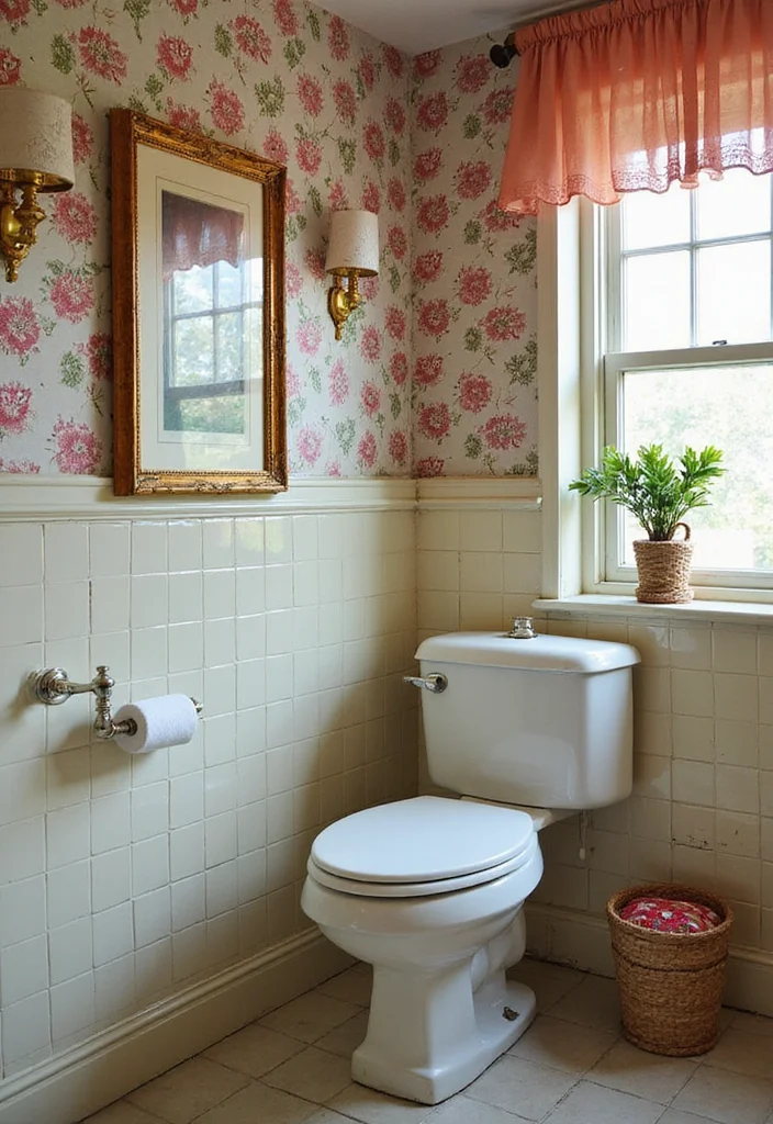 18 Beautiful Tile Bathroom Ideas for a Stunning Look - 13. Vintage Textured Wallpaper
