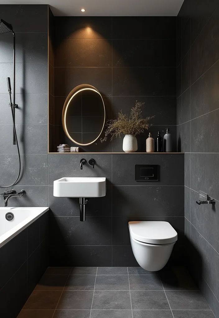 18 Beautiful Tile Bathroom Ideas for a Stunning Look - 16. Contrast with Dark Colors