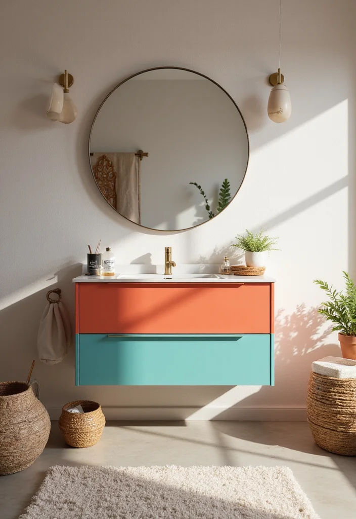 18 Modern Bathroom Vanity Ideas for Sleek Spaces - 11. Colorful Vanities for a Bold Statement
