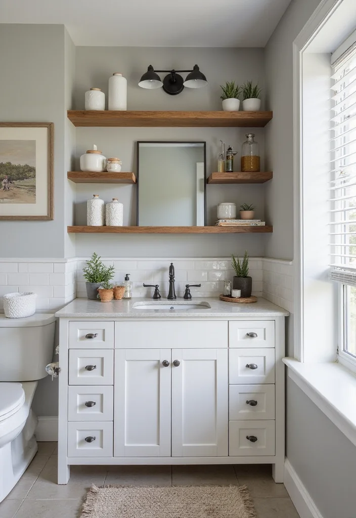 18 Modern Bathroom Vanity Ideas for Sleek Spaces - 13. Open Shelving for Stylish Storage