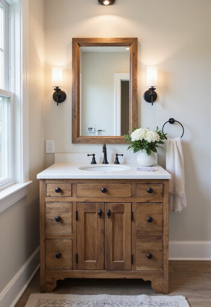 18 Modern Bathroom Vanity Ideas for Sleek Spaces - 15. Rustic Elements in Modern Vanities