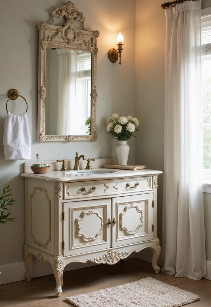 18 Modern Bathroom Vanity Ideas for Sleek Spaces - 4. Vintage-inspired Vanities for a Touch of Elegance