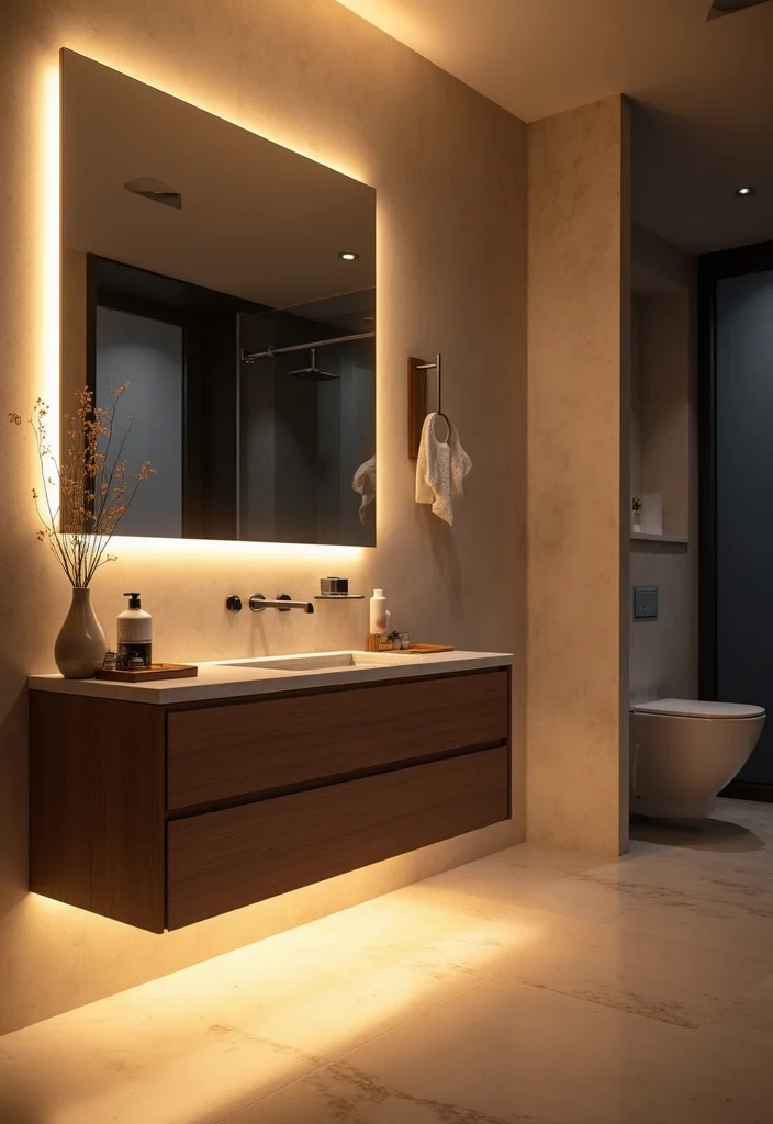18 Modern Bathroom Vanity Ideas for Sleek Spaces - 6. Integrated Lighting for Modern Touch