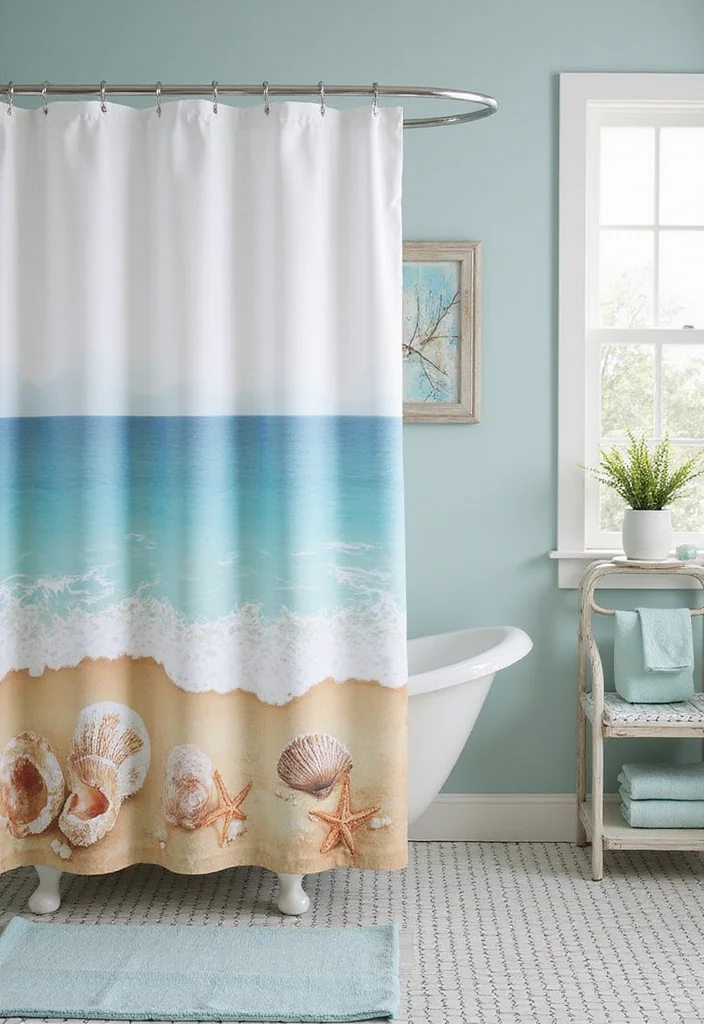 18 Shower Curtain Decor Ideas for Stylish Bathrooms - 10. Beachy Vibes