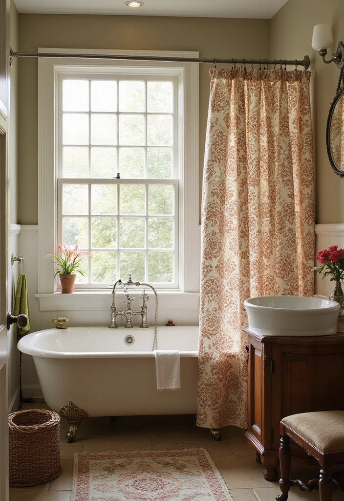 18 Shower Curtain Decor Ideas for Stylish Bathrooms - 11. Vintage Charm